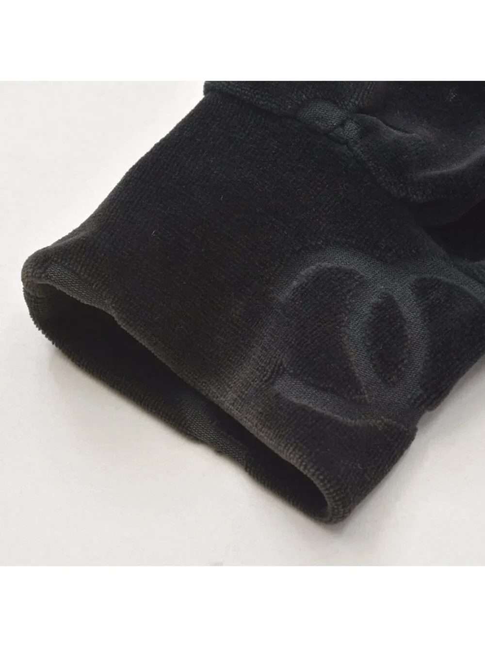 Chanel Jacket Cardigan Vintage CC Logo Coco Buttons Velour Black Silver 40